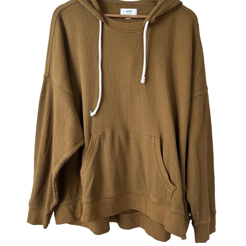 Aerie Women's Cozy Waffle Knit Hoodie Sz XL Brown